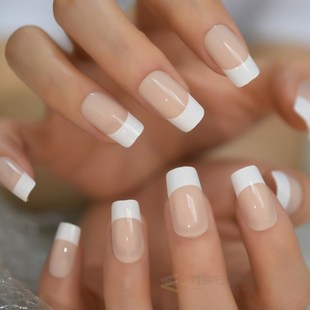 White French Natural Nude False Nails Manicure Square Press