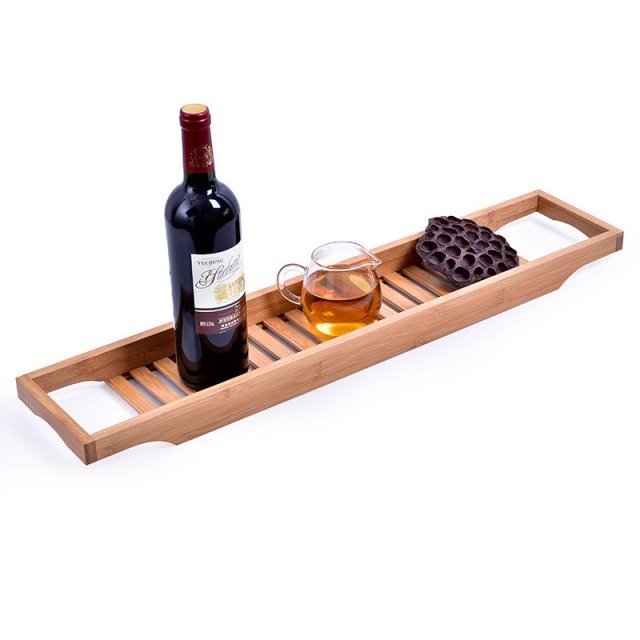 Bamboo Bathtub Rack Bath Tray Caddy Shelf Shower Tub Book Tr