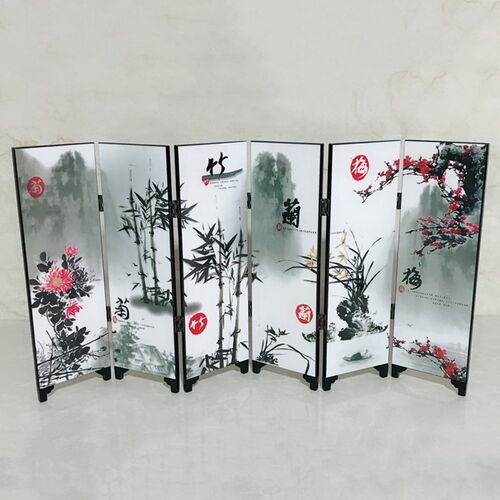 6-Panel Flower Bamboo Screen Room Divider Wood Folding Parti