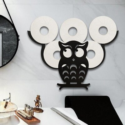 Staring Owl Cute Cast Iron Animal Black Paper Towel Holder,