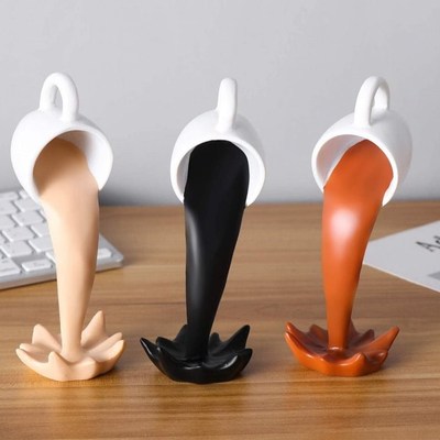 Resin Floating Spilling Coffee Cup Sculpture Creative Kitche