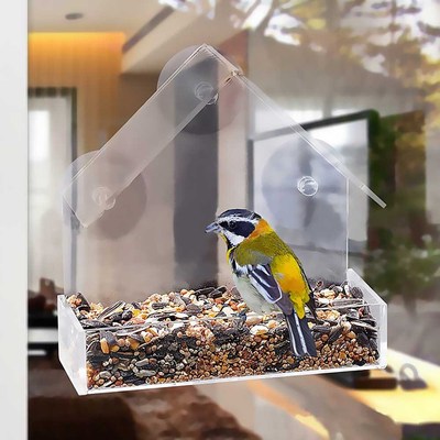 Acrylic Transparent Bird Feeder Plexiglass Detachable Bird F