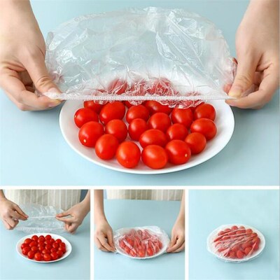 100pcs Disposable Food Cover Plastic Wrap Elastic Food Lids