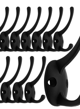 12 Pack Black Coat Hooks Wall Mounted with Retro Double Hook