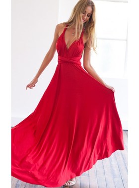 Sexy Women Multiway Wrap Convertible Boho Maxi Club Red Dres