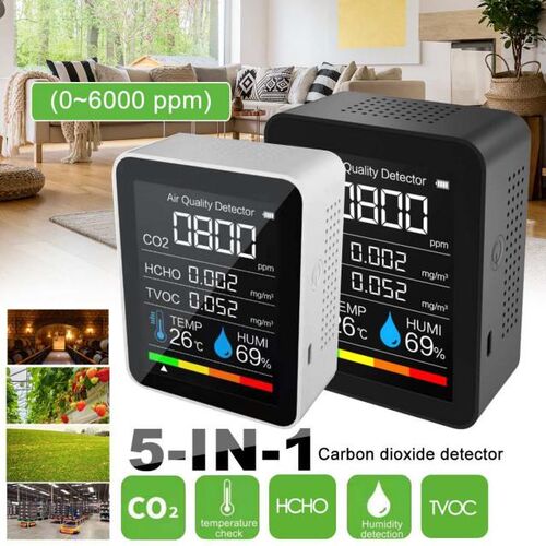 5 IN1 CO2 Meter Digital Temperature Humidity Air Quality Car