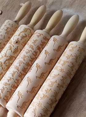 Christmas Wooden Rolling Pins Cats Engraved Embossing Rollin