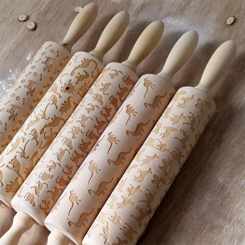 Christmas Wooden Rolling Pins Cats Engraved Embossing Rollin
