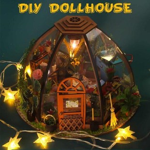DIY Dollhouse Miniature Furniture Kit with LED Lights Wood H