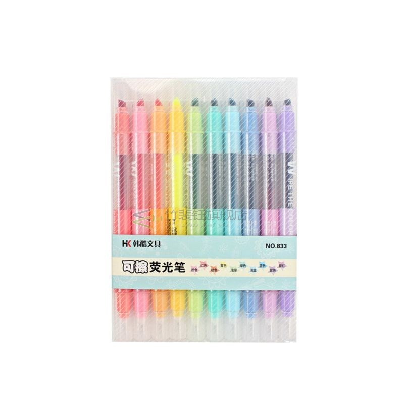 10Pcs Double-end Erasable Highlighter Pen Markers Pastel Liq