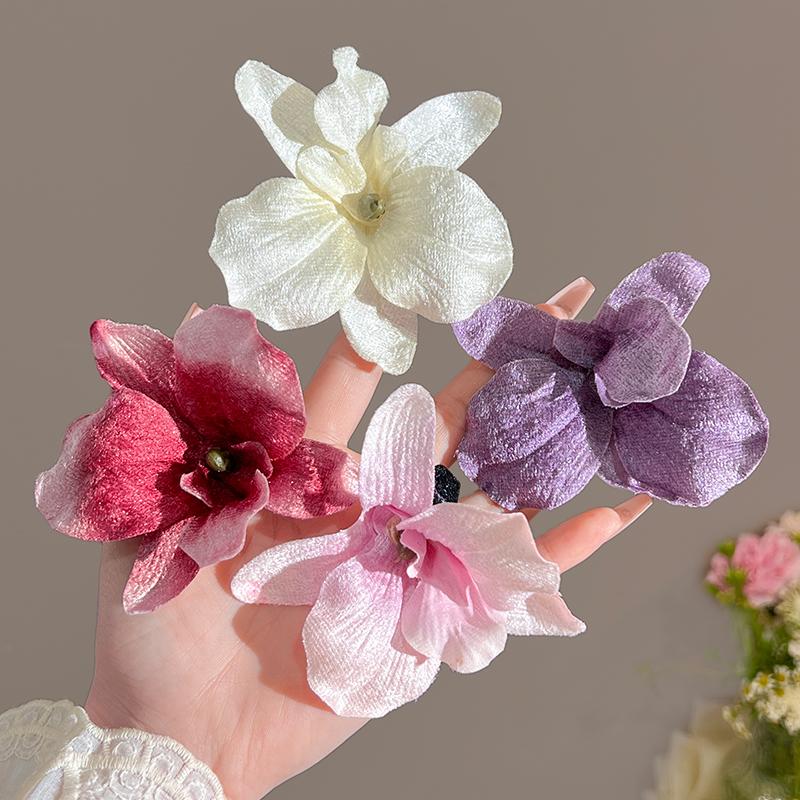 浪漫百合花发夹女侧边刘海夹子海边拍照道具发卡碎发鸭嘴夹头饰春