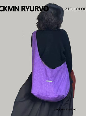 ZAR FENDEN原创斜挎紫色包包女2025新款大容量小众慵懒帆布包