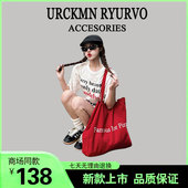 帆布托特包2024新款 ZAR FENDEN时尚 红色字母通勤百搭大容量单肩包