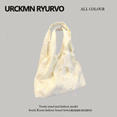 ZAR FENDEN2025春夏新款 小清新单肩包蕾丝刺绣帆布腋下托特包