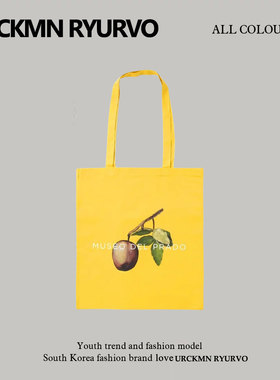 ZAR FENDEN西班牙Prado普拉多博物馆帆布包袋黄色苹果薄款纯棉