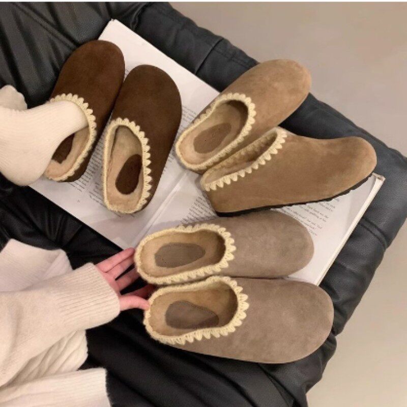 厚底内增高加绒勃肯鞋包头棉拖鞋女外穿2025新款冬一脚蹬毛毛拖鞋