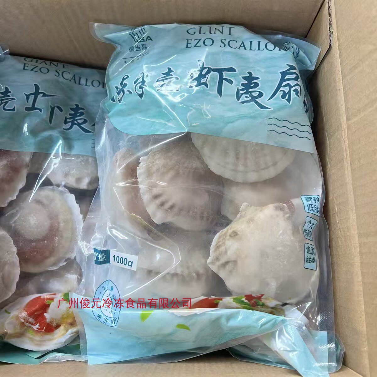 虾夷扇贝 1kg*10包/箱100个扇贝9-10规格半壳大扇贝吊笼虾夷扇贝