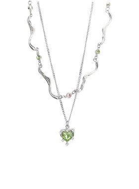 HOWEET绿色爱心项链锁骨链