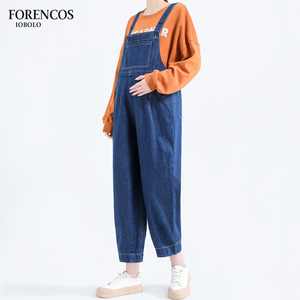 孕妇牛仔背带裤小个子秋冬套装两件套2023新款女大码宽松裤子秋季