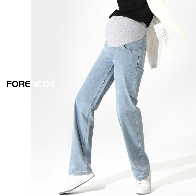 孕妇牛仔裤春秋外穿直筒大码宽松潮妈时尚托腹阔腿裤秋冬拖地长裤