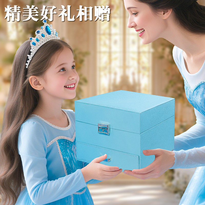 爱莎公主首饰盒女孩儿童发饰礼盒套装女童飘纱蝴蝶结发卡生日礼物