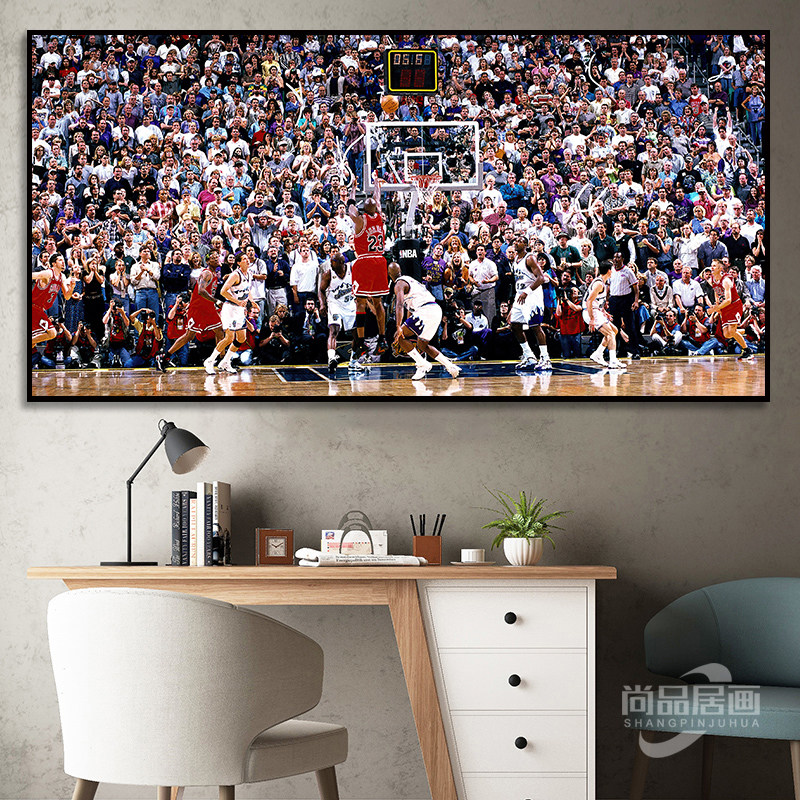 NBA球星乔丹詹姆斯客厅海报背景篮球装饰画男孩卧室床头挂画壁画
