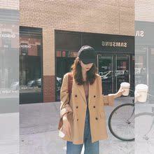 宽松网红英伦风薄款 2022春季 外套女韩版 棉麻小西装 休闲西服潮 新款