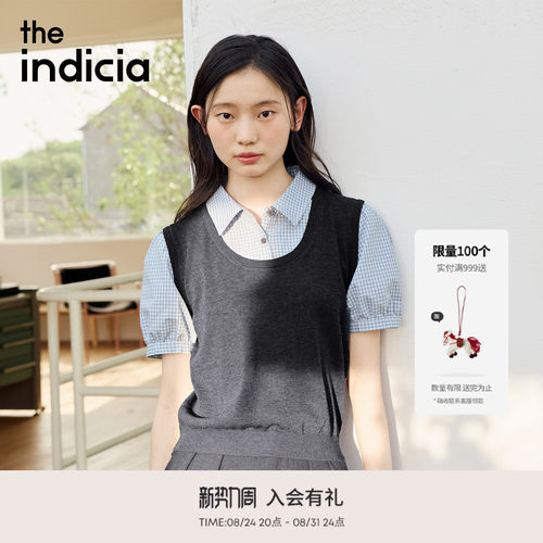 the indicia标记2026夏新款复古学院风假两件格纹衬衫 L2B6CS112C