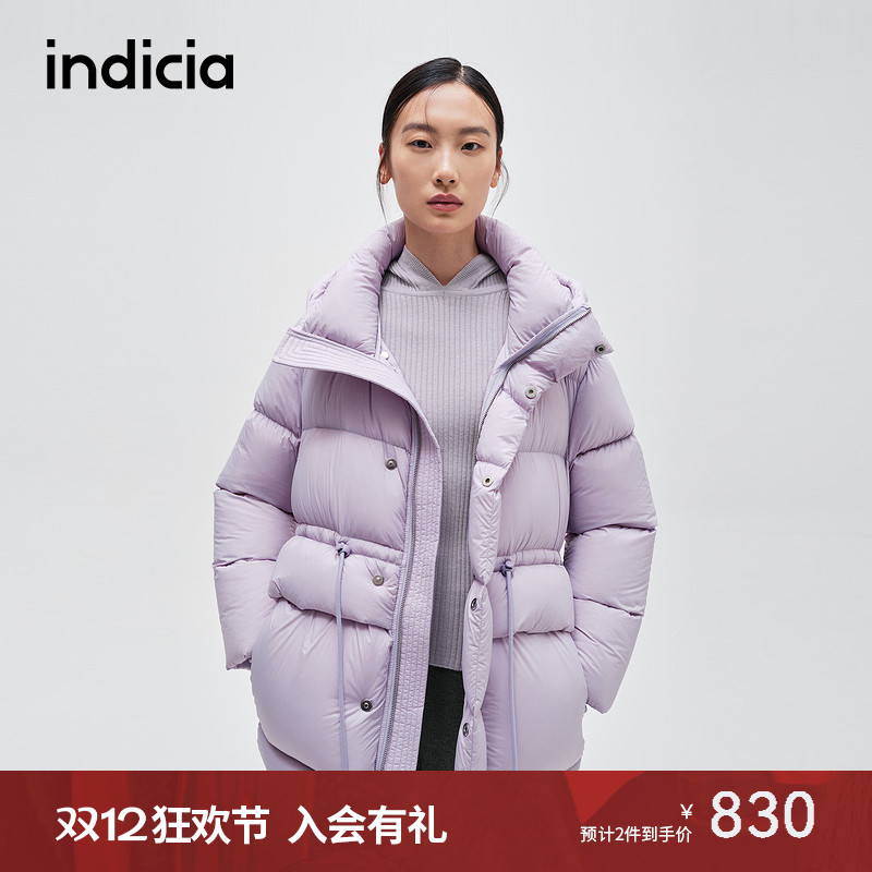 indicia标记商场冬季新款清新紫色连帽羽绒腰部可调节F2D4YR799C