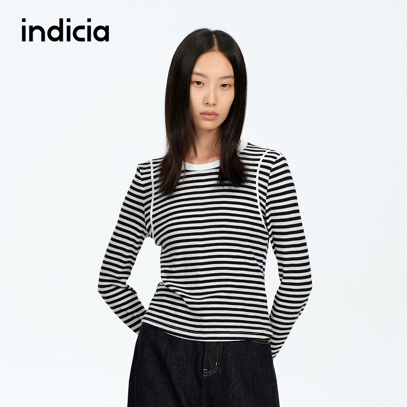 indicia标记商场同款25秋季新款黑白撞色条纹F2A5TX022C