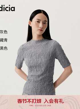 indicia标记2025春新款高级褶皱肌理感五分袖针织衫上衣L2C5ZZ151