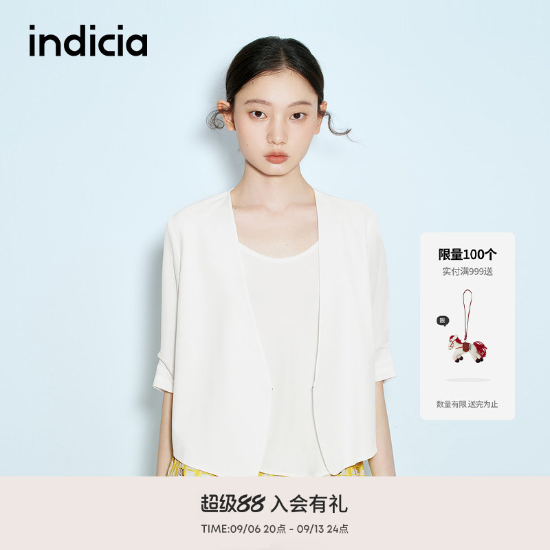 indicia标记商场同款夏季新款气质简约轻薄V领西装外套F2B5XZ299N图片