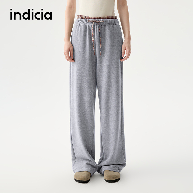 indicia标记拼接格纹香蕉裤百搭