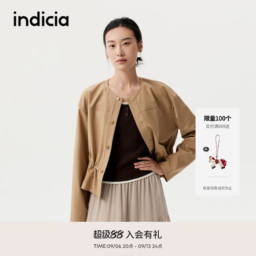indicia标记商场同款春秋新款巴恩风下摆褶皱短外套F2C5WT412C