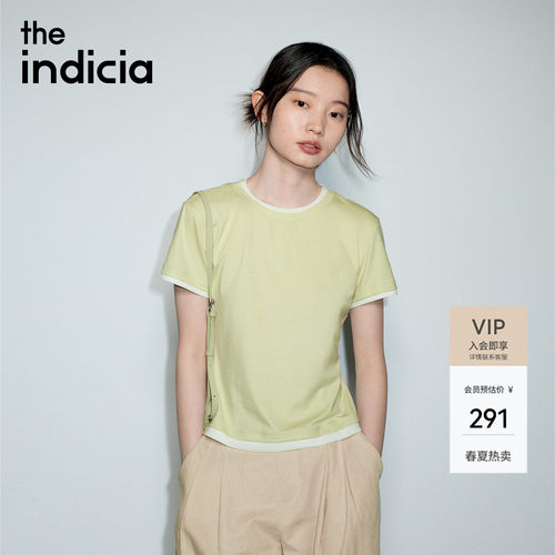 the indicia标记2026夏季新款假两件撞色莱赛尔短袖T恤L2B6TX178Q