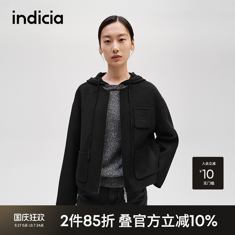 indicia标记山羊绒短款呢大衣