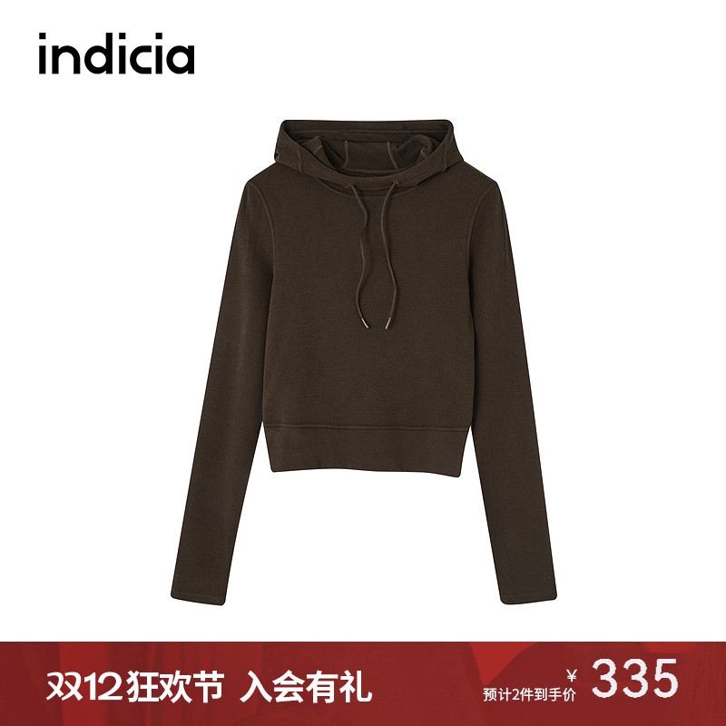 indicia标记商场同款短款宽松高校运动咖色卫衣抽绳F2D4WY793F
