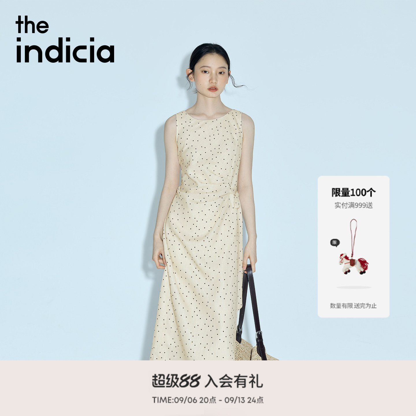 indicia标记2026夏新款复古法式波点收腰气质无袖连衣裙L2B6LQ090图片
