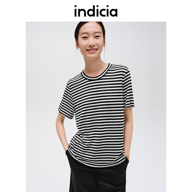 indicia标记简约百搭条纹T恤短袖