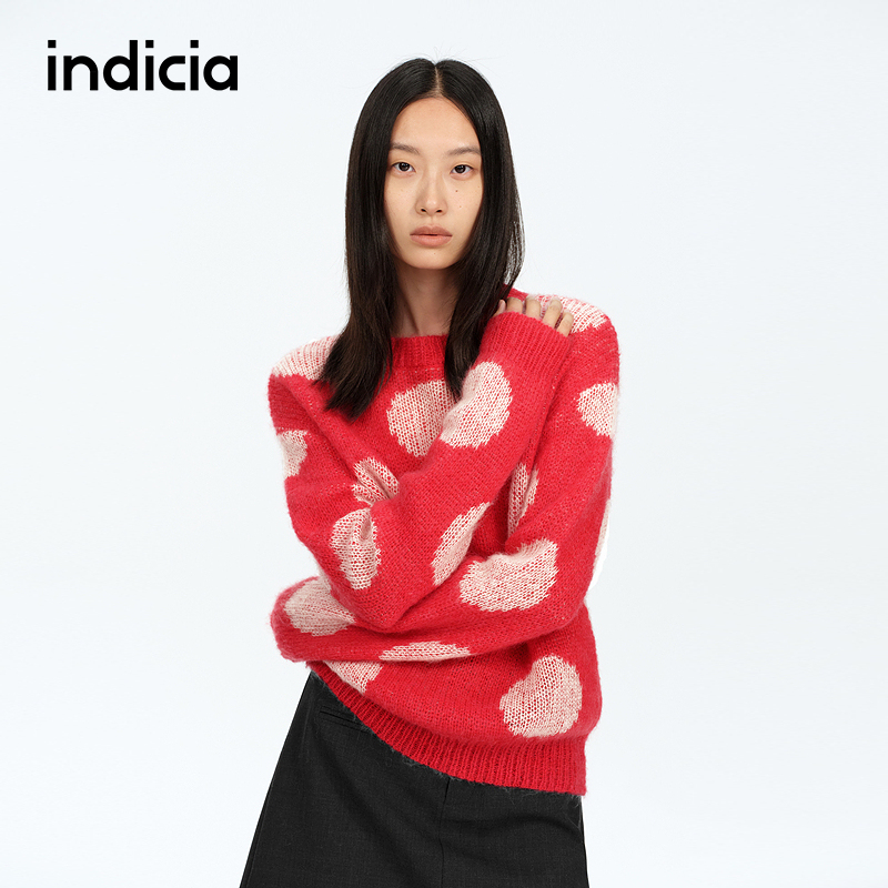 indicia标记商场同款25春新款新年圣诞红马海毛针织衫F2A5ZZ007F