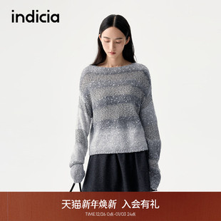 indicia标记2025秋新款 L2D5MS217 复古重工灰色花纱条纹针织毛衫