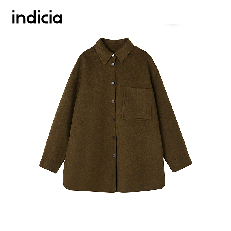 indicia标记商场同款单排扣外套羊毛气质呢子大衣F2D4DY683F