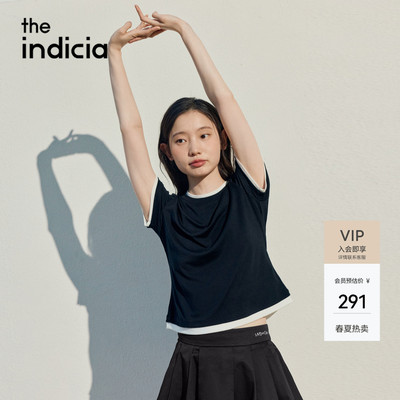 the indicia标记2026夏季新款假两件撞色莱赛尔短袖T恤L2B6TX178Q