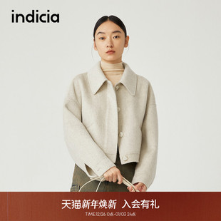 毛呢外套5D312DY642N 100绵羊毛米色短款 indicia标记商场同款 冬季
