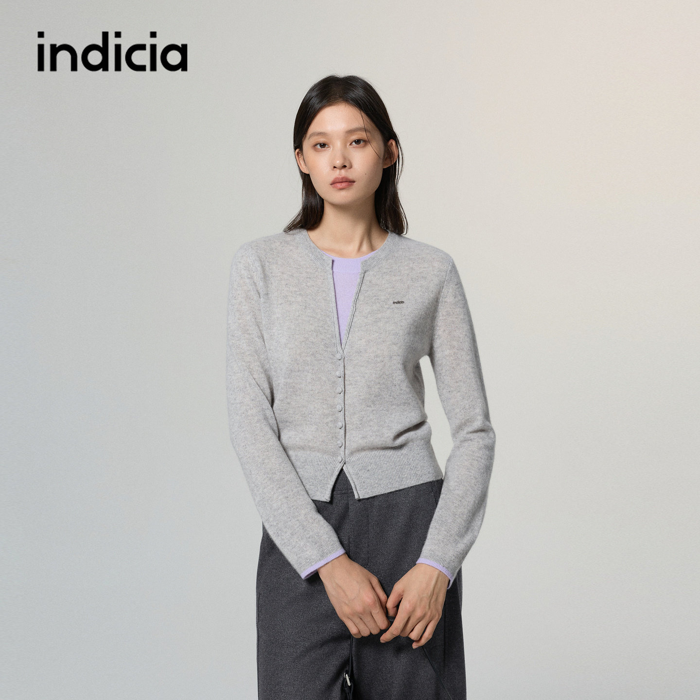 indicia标记商场同款2026冬季新款简约山羊绒圆领毛衫F2D6MS526C