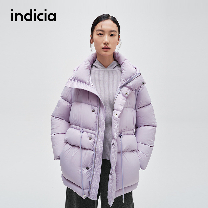 indicia标记商场冬季新款清新紫色连帽羽绒腰部可调节F2D4YR799C