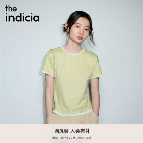 the indicia标记2026夏季新款假两件撞色莱赛尔短袖T恤L2B6TX178Q