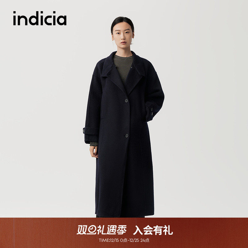 indicia标记羊驼毛长款毛呢大衣