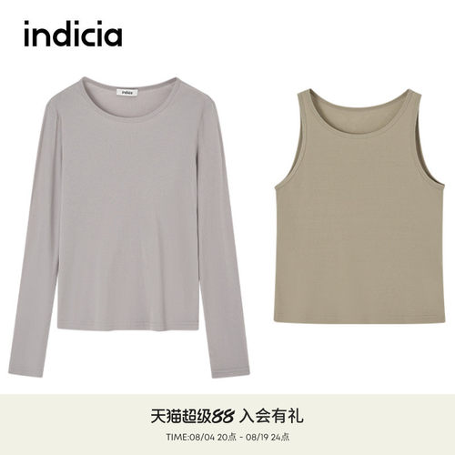indicia标记商场同款春秋新款假两件圆领T恤长袖薄款F2C5TX369F
