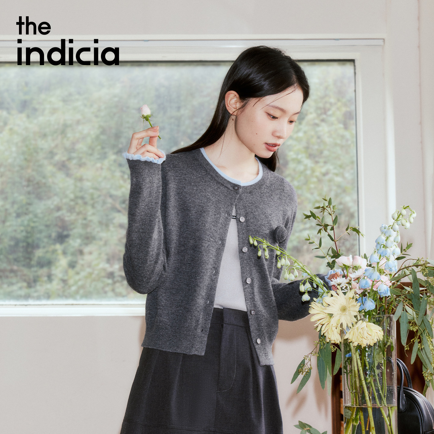 indicia标记纯绵羊毛开衫图片